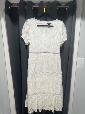 Aqua White Lace V-Neck Tiered Midi Dress
